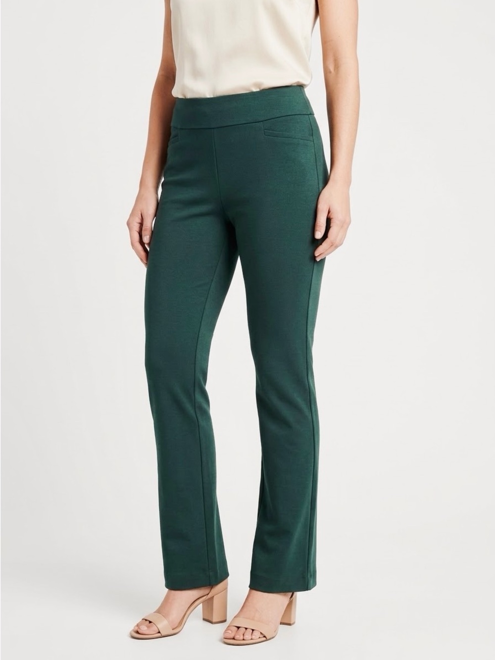 7th AVENUE NY & CO. Stretchy Pull-On Dark Green Ponte Bootcut Flare Pants — #LHP